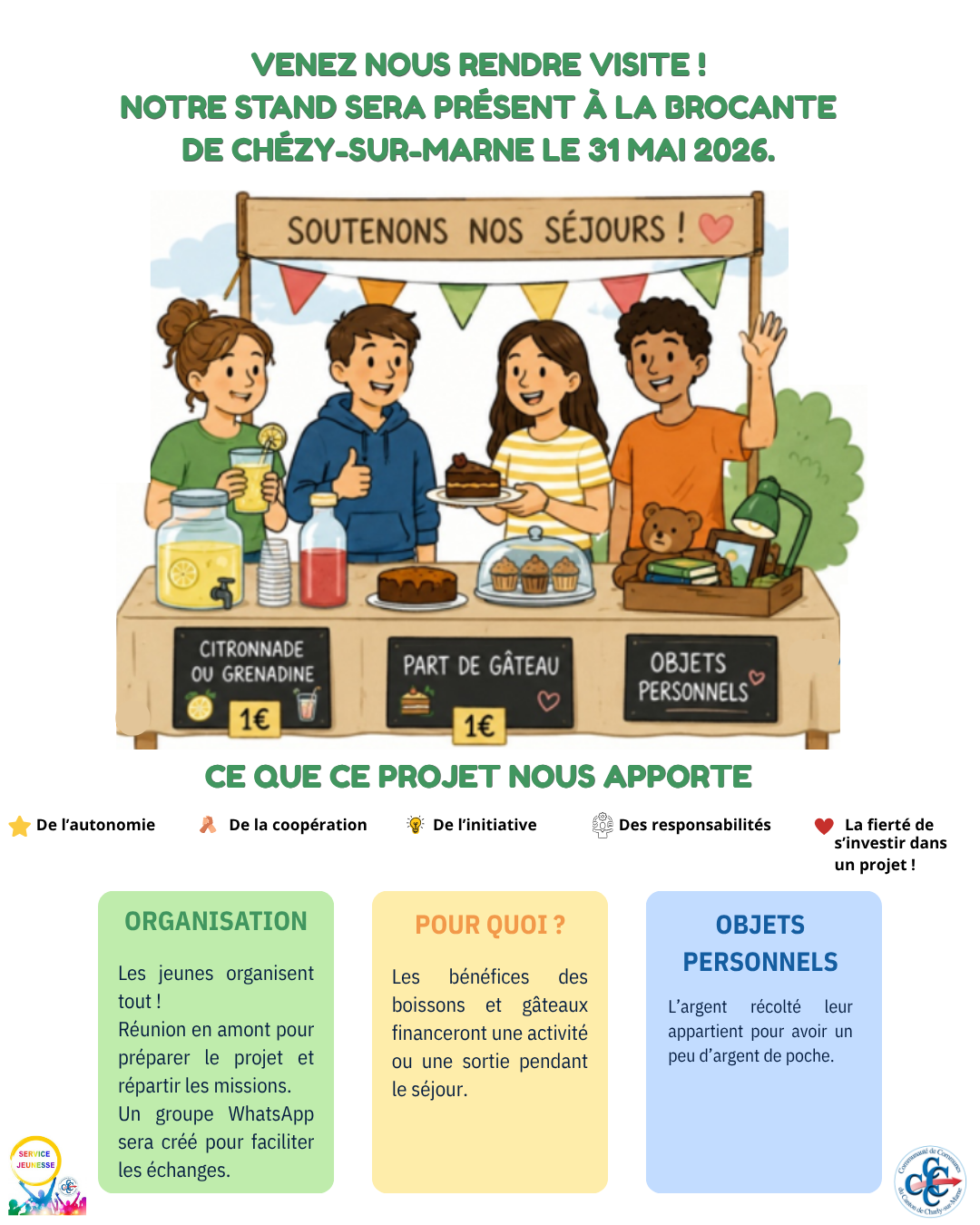 Les jeunes de la C4 tiendrons un stand à la brocante du 31 mai à Chezy-sur-Marne